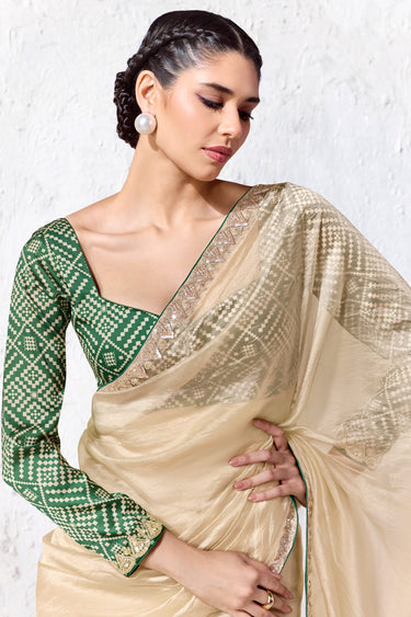 Wedding Function Beige Organza Silk Saree