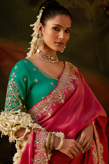 Timeless Rani Viscose Tissue Border Work Saree With Silk Blouse