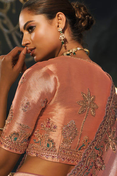 Heritage Peach Silk Wedding Wear Saree With Unstitched Blouse