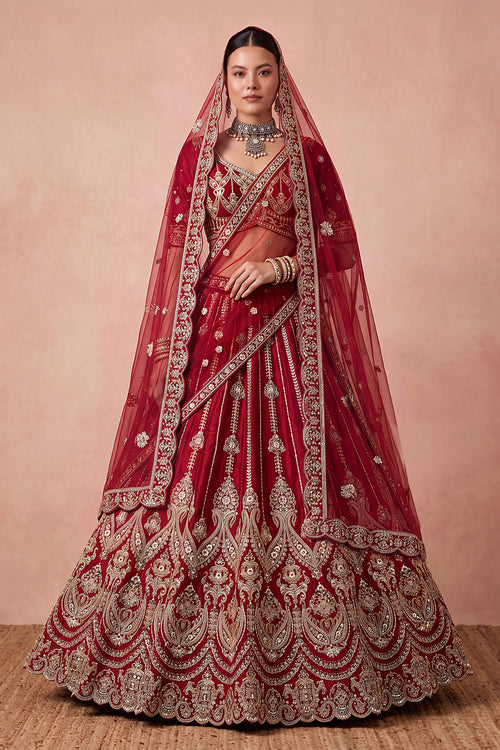 Designer Silk Wedding Lehenga With Semi Stitched Blouse And Double Net Dupatta