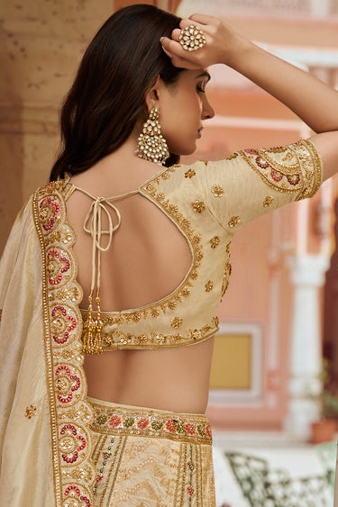 Beige Banarasi Silk Fancy Zari Bridal Lehenga Choli With Dupatta