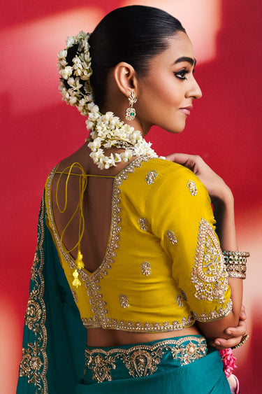 Royal Art Silk Teal Designer Saree With Embroidered Blouse