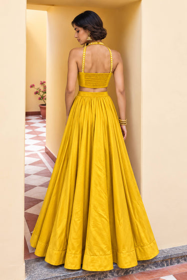 Yellow Designer Sequins Corset Top With Lehenga