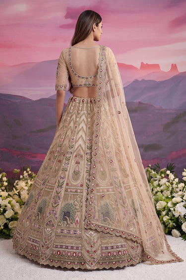 Premium Sequins Embroidered Beige Wedding Wear Lehenga Choli