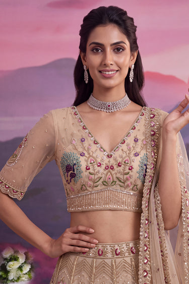 Premium Sequins Embroidered Beige Wedding Wear Lehenga Choli