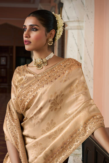 Premium Beige Kanjivaram Soft Silk Traditional Bridal Wear Saree