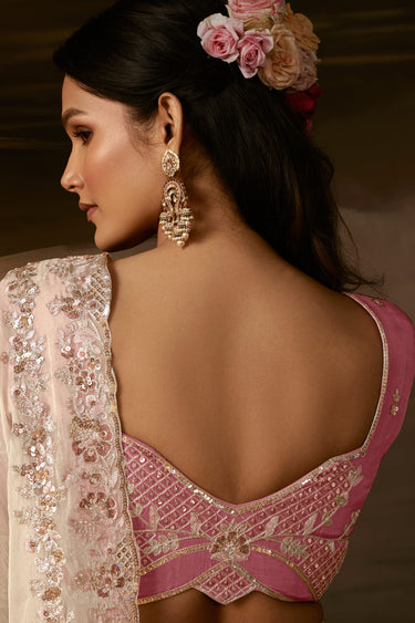 Regal Off White Zari Organza Traditional Festive Wear Saree