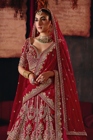 Luxury Maroon Silk Heavy Embellished Bridal Lehenga Choli With Net Dupatta