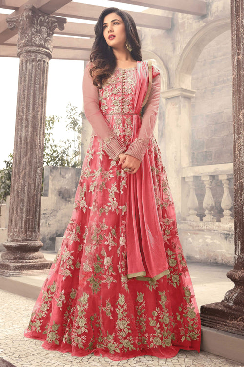 Sonal Chauhan Pink Embroidered Georgette Anarkali Salwar Suit