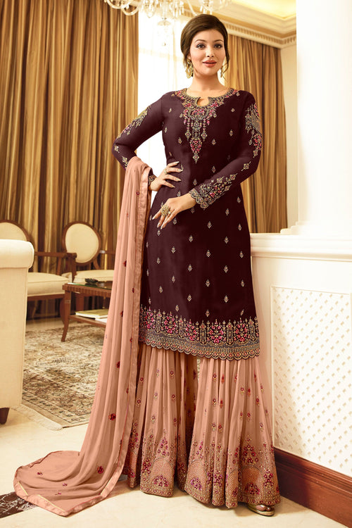 Ayesha Takia Brown Georgette Palazzo Suit With Dupatta
