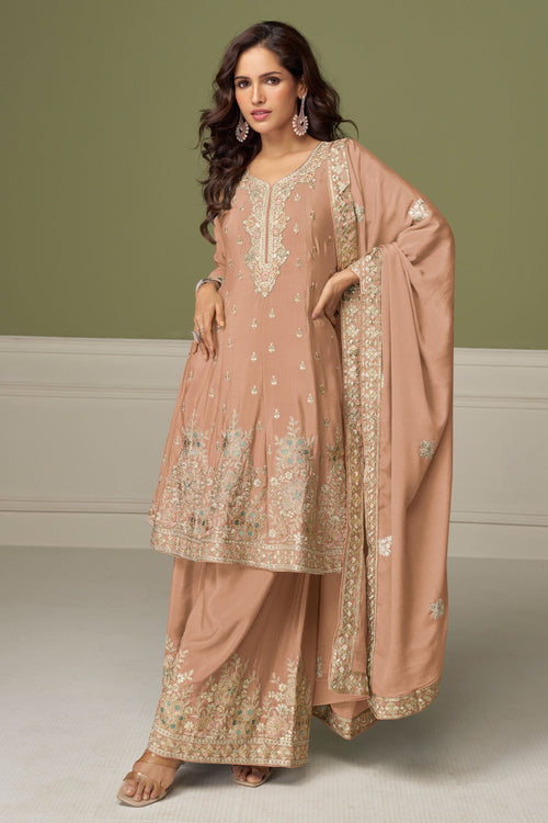 Embroidered Chinon 3 Piece Readymade Sharara Style Salwar Suit