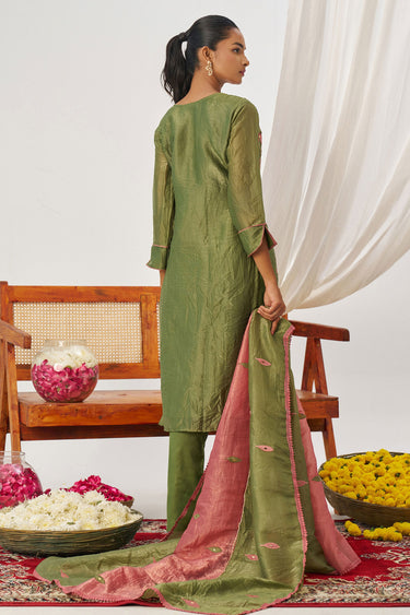 Attractive Pink Fancy Fabric Embroidered Straight Cut Suit