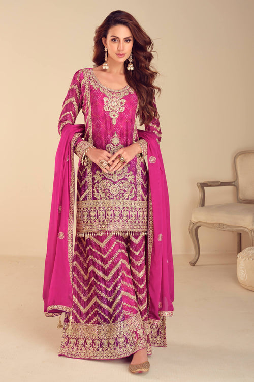 Heavy Embroidered Rani Readymade Sharara Style Salwar Suit