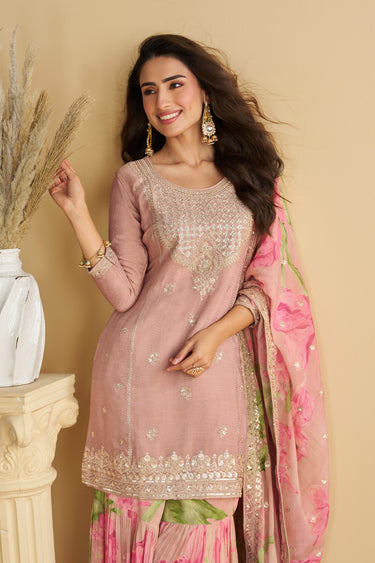Classic Pink Chinon Ethnic Palazzo Salwar Suit