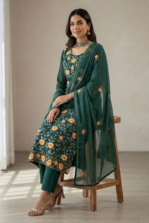 Green Georgette Designer Readymade Suit