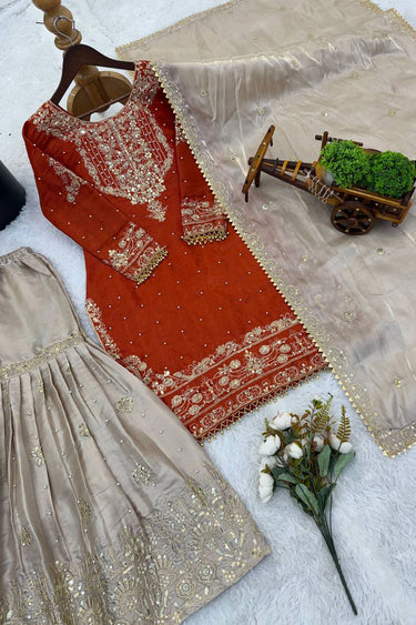 Art Silk Embroidered Readymade Top With Sharara Style Salwar Suit