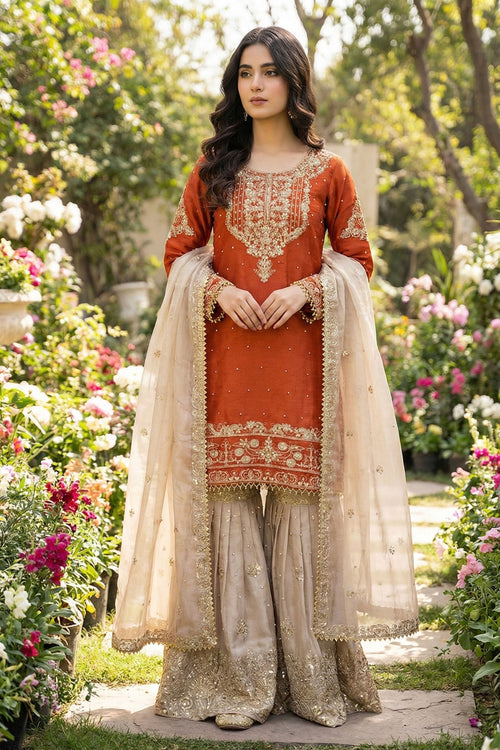 Art Silk Embroidered Readymade Top With Sharara Style Salwar Suit