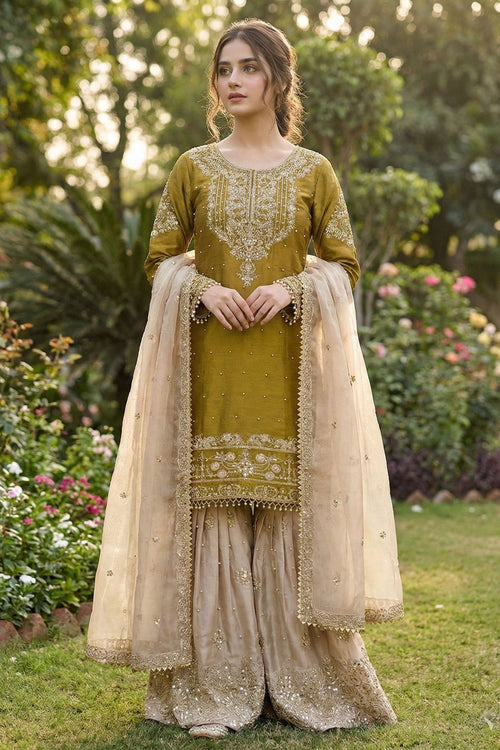 Green Art Silk Designer Readymade Sharara Style Salwar Kameez