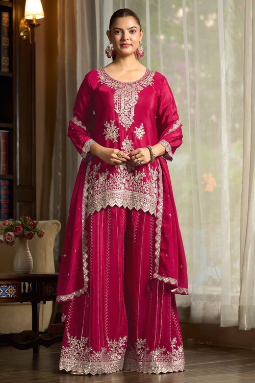 Rani Embroidered Chinon Silk Readymade Palazzo Suit