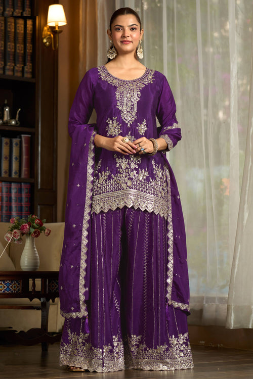 Chinon Silk Party Wear Designer Readymade Palazzo Dress