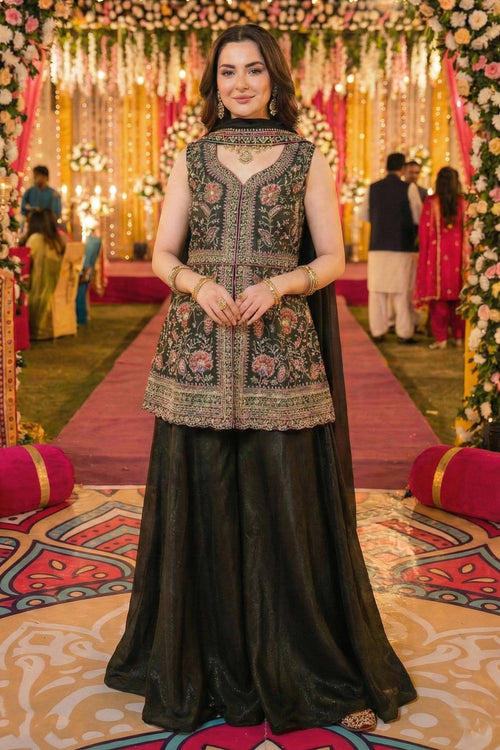 Embroidered Georgette Black Readymade Palazzo Dress