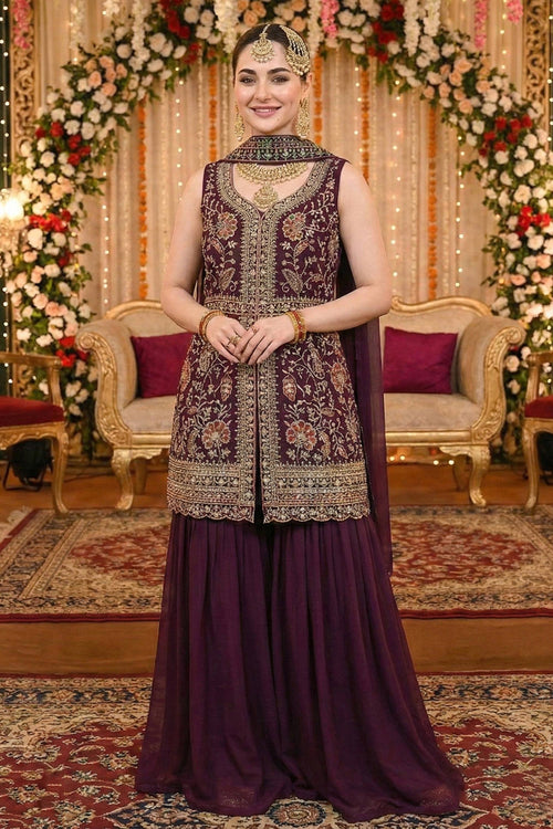 Gorgeous Wine Georgette Palazzo Suit