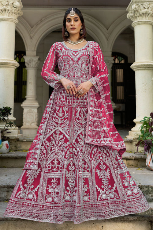 Net Pink Readymade Anarkali Salwar Kameez