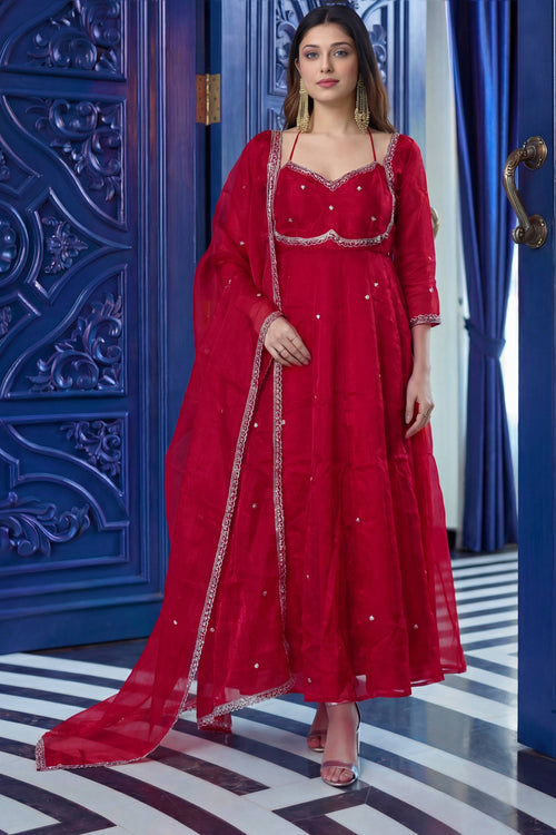 Art Silk Fabric Rani Readymade Anarkali Suit For Festive Wear