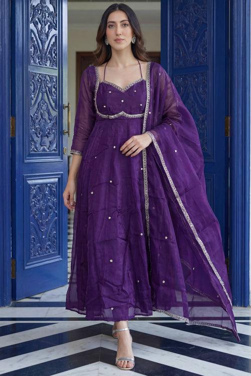 Purple Festive Wear Art Silk Fabric Readymade Anarkali Suit