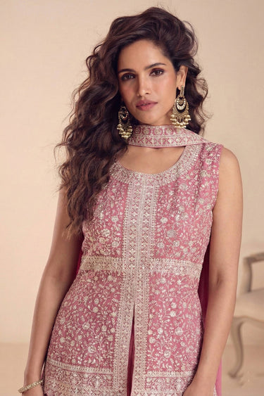 Georgette Pink Embroidered Readymade Palazzo Salwar Suit