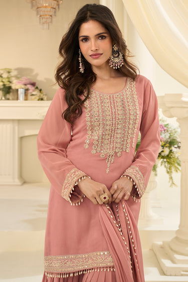 Pink Embroidered Readymade Palazzo Salwar Suit