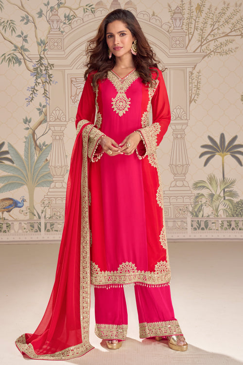 Elegant Rani Embroidered Party Wear Readymade Palazzo Salwar Kameez