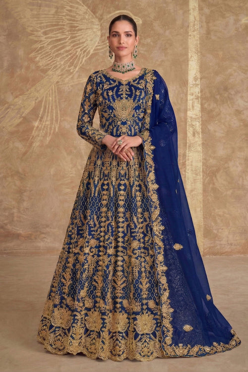 Blue Elegant Net Function Wear Anarkali Dress