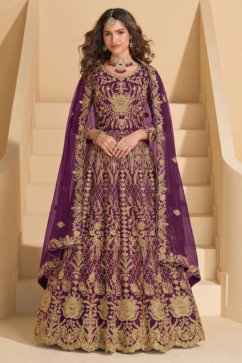 Wedding Function Wear Purple Net Anarkali Suit