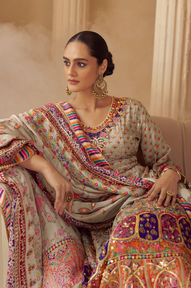 Multi Color Crepe Silk Readymade Sharara Suit