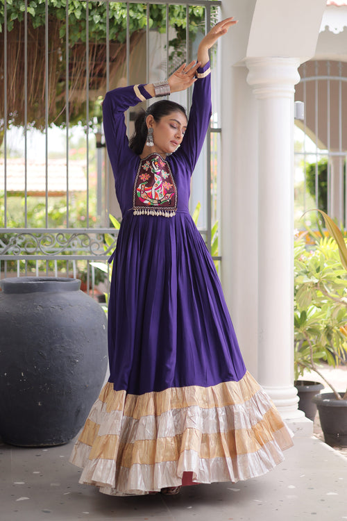 Festive Wear Purple Rayon Traditional Readymade Gown