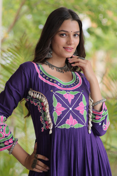 Royal Purple Cotton Festive Wear Readymade Gown
