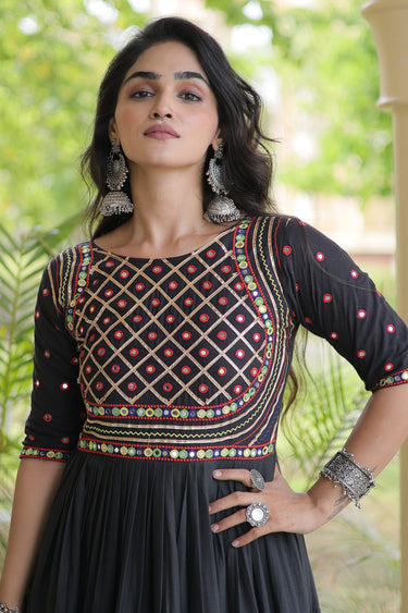 Designer Black Cotton Festive Wear Readymade Anarkali Gown