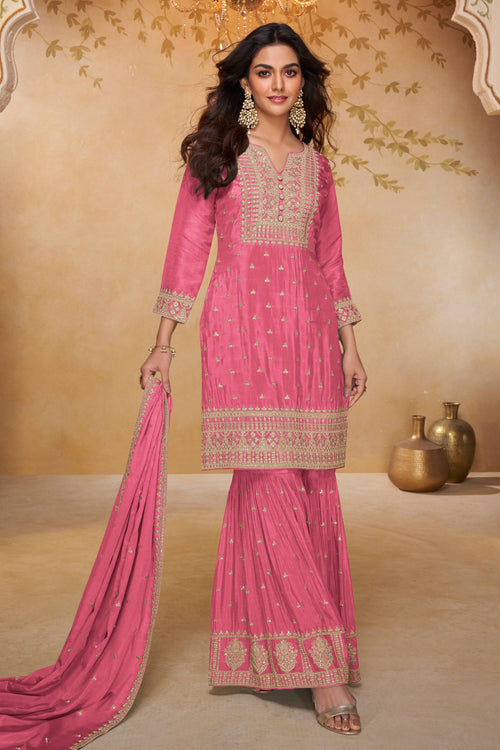 Pink Embroidered Festive Sharara Salwar Suit