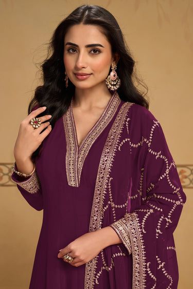 Designer Embroidered Ethnic Wine Anarkali Suit