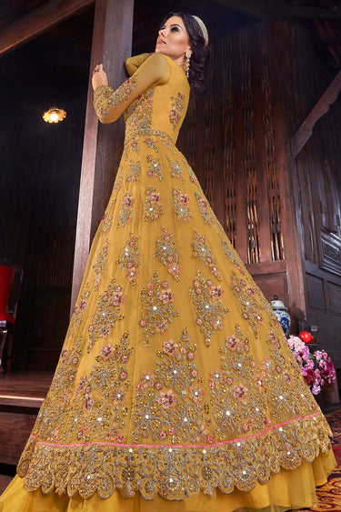 Yellow Classic Designer Function Wear  Readymade Anarkali Suit