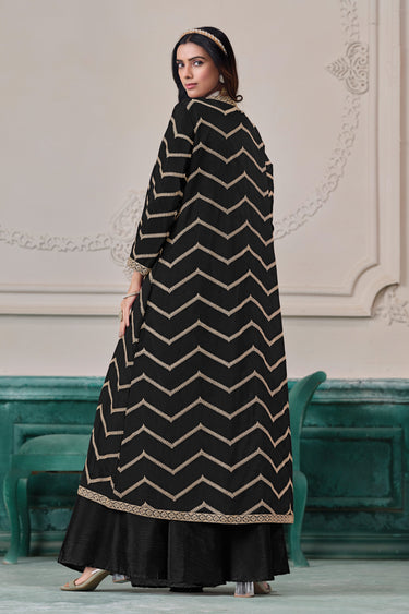 Royal Black Embroidered Jacket Style Palazzo Suit