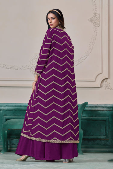 Purple Zigzag Embroidered Indo Western Suit With Jacket