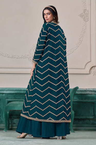Designer Teal Function Wear Palazzo With Long Jacket
