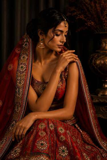 Eternal Silk Heavy Embroidered Red Bridal Lehenga Choli