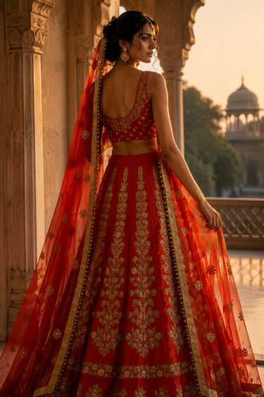 Eternal Red Heavy Hand Embroidered Wedding Lehenga Choli