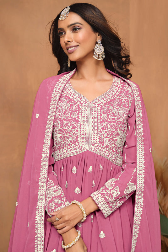 Tempting Georgette Pink Color Function Wear Sharara Suit