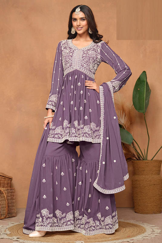 Engaging Lavender Color Georgette Function Wear Sharara Suit