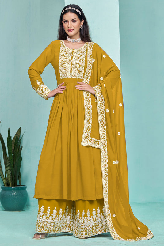 Yellow Color Georgette Fabric Alluring Festive Style Palazzo Suit