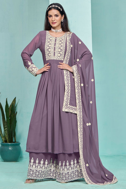 Georgette Fabric Purple Color Festive Style Elegant Palazzo Suit